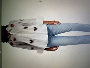 Alicia + Olivia  Finely Crystal Heart Cutout Button-Up Shirt Size L/G